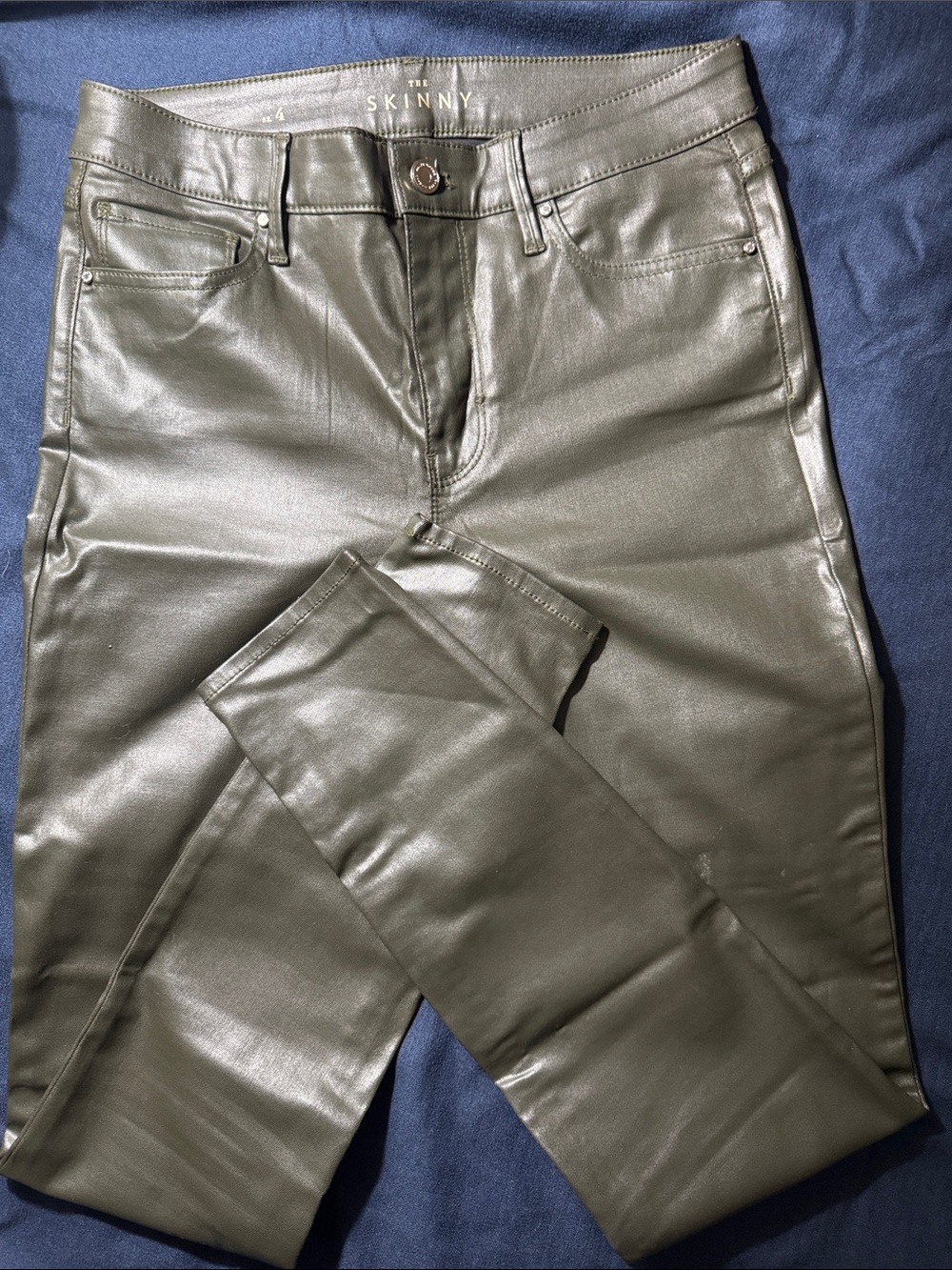 White House Black Market Olive Green Faux Leather Skinny Pants